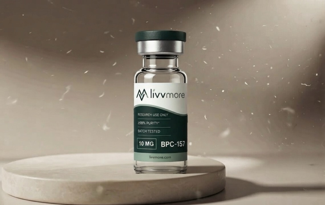 livvmore BPC-157 research vial with batch-documented label