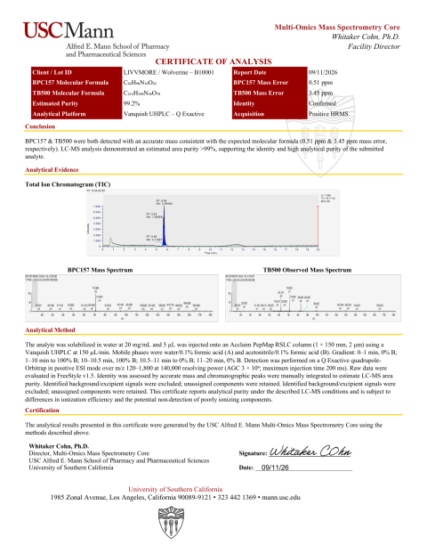 Wolverine certificate of analysis
